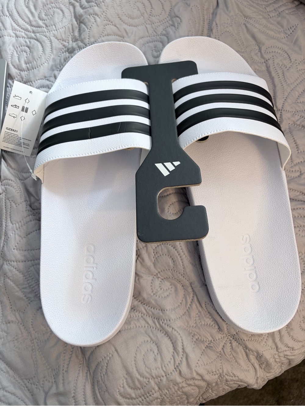 adidas White and Black Adilette Shower Slide Sandals
